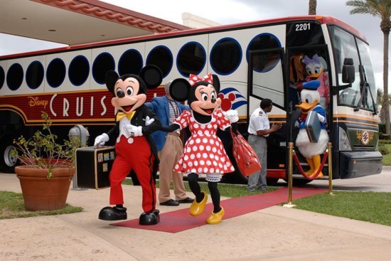 disney cruise line characters leaving bus