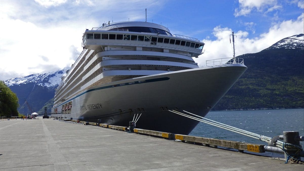 Ship docked in Skagway, Alaska on cruise