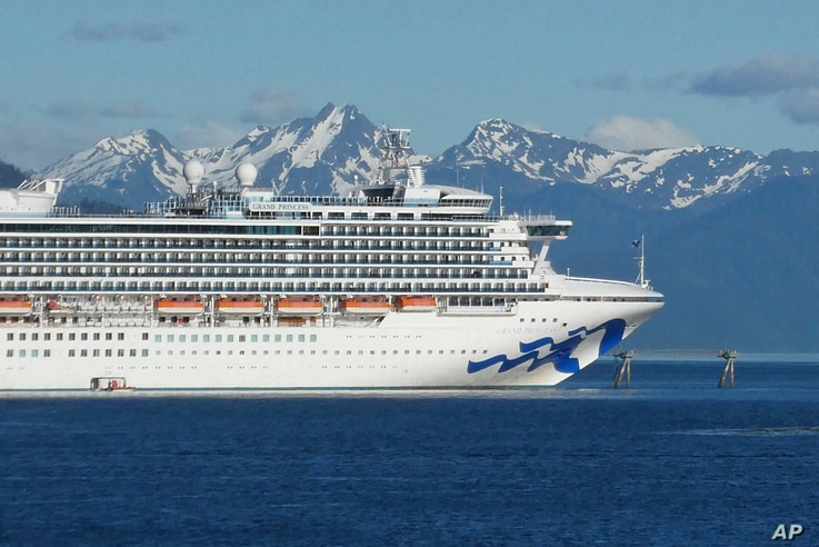 FILE - In this May 30, 2018, file photo, is the Grand Princess cruise ship in Gastineau Channel in Juneau, Alaska. The Canadian